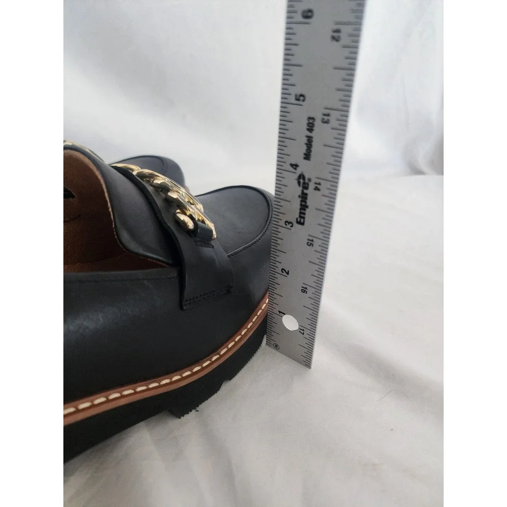 Naturalizer Darry Black Leather Chunky Lug Sole Chain Loafers Womens 12W Wide